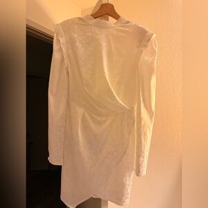 Nasty Gal White Long-Sleeve Draped Dress